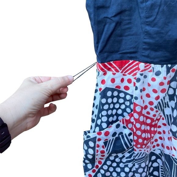 Odille Blue and Red Cotton Polka Dot Patterned Dress - Picture 4 of 13